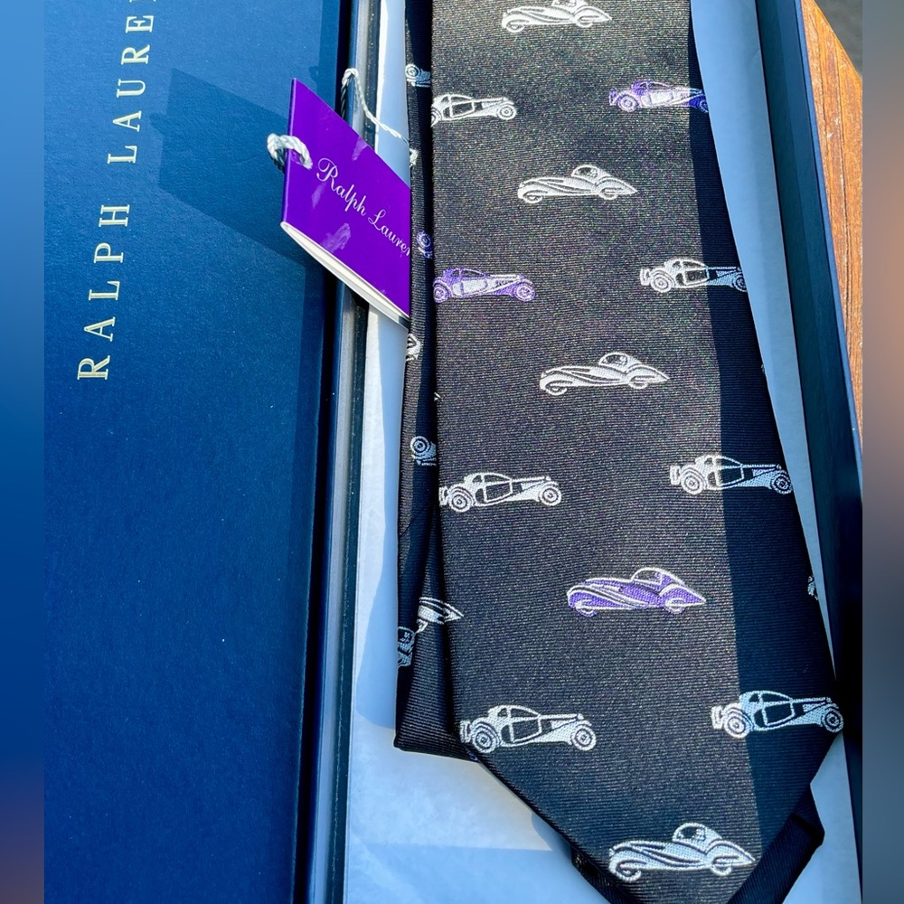 🔥RL HOLIDAY 26’🔥🆕💯RARE PURPLE LABEL RALPH LAUREN BUGATTI MOTORCAR MOTIF TIE🔥ICON